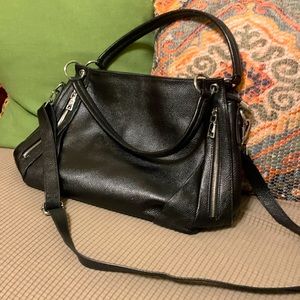 Medium size black leather crossbody satchel